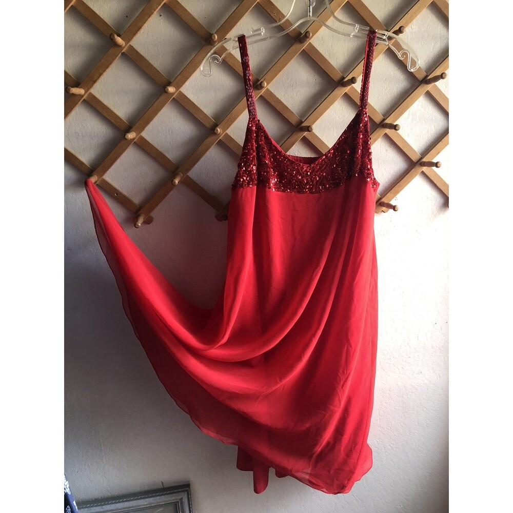 Vintage SHO MAX  RED solid  Red Pure Silk  dress  7/8